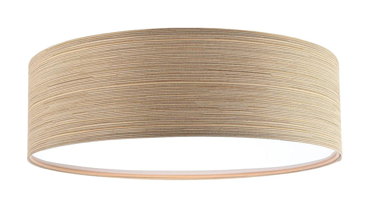 Plafonnier rond en tissu aspect bois clair, 50 cm