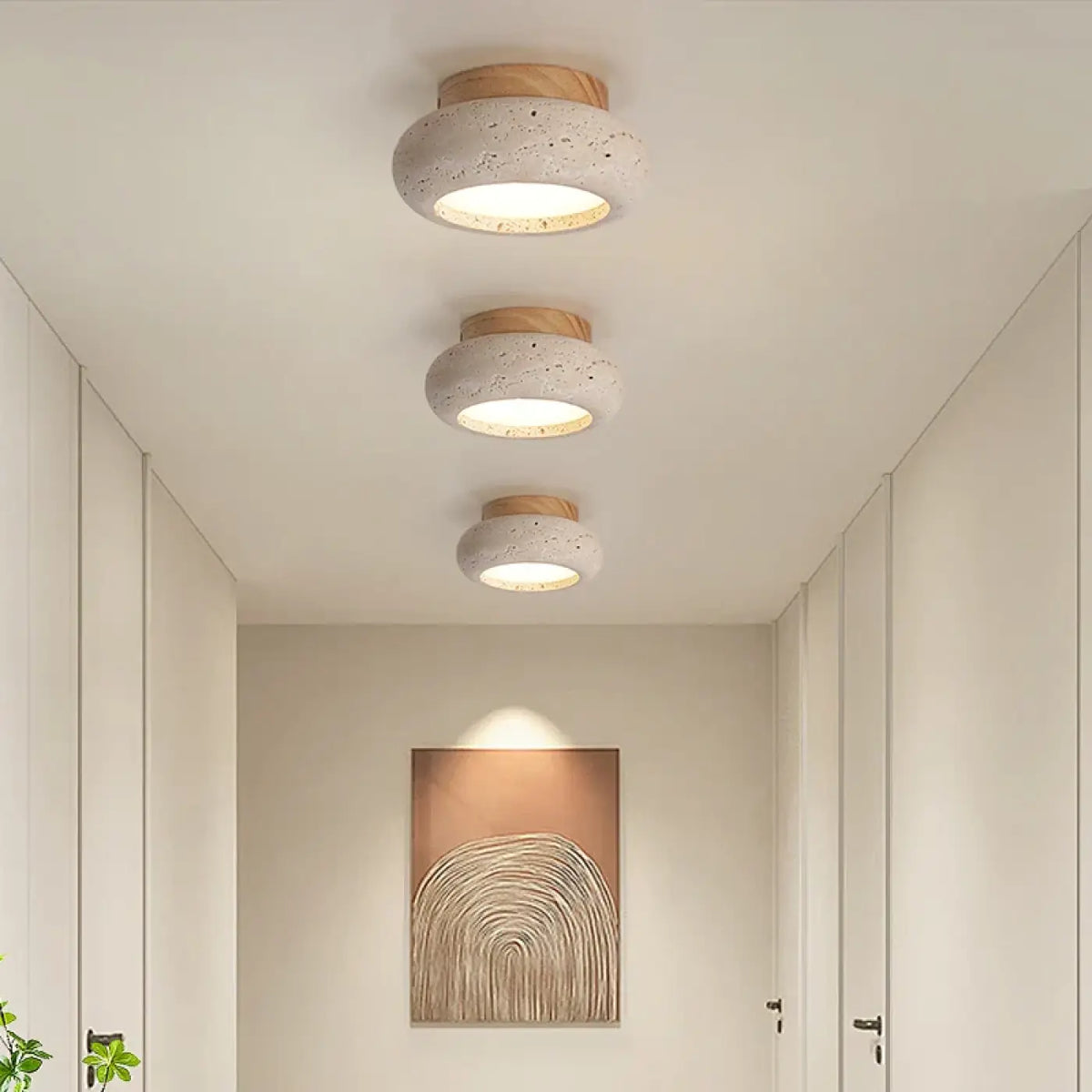 Plafonnier en travertin, pierre naturelle au style scandinave
