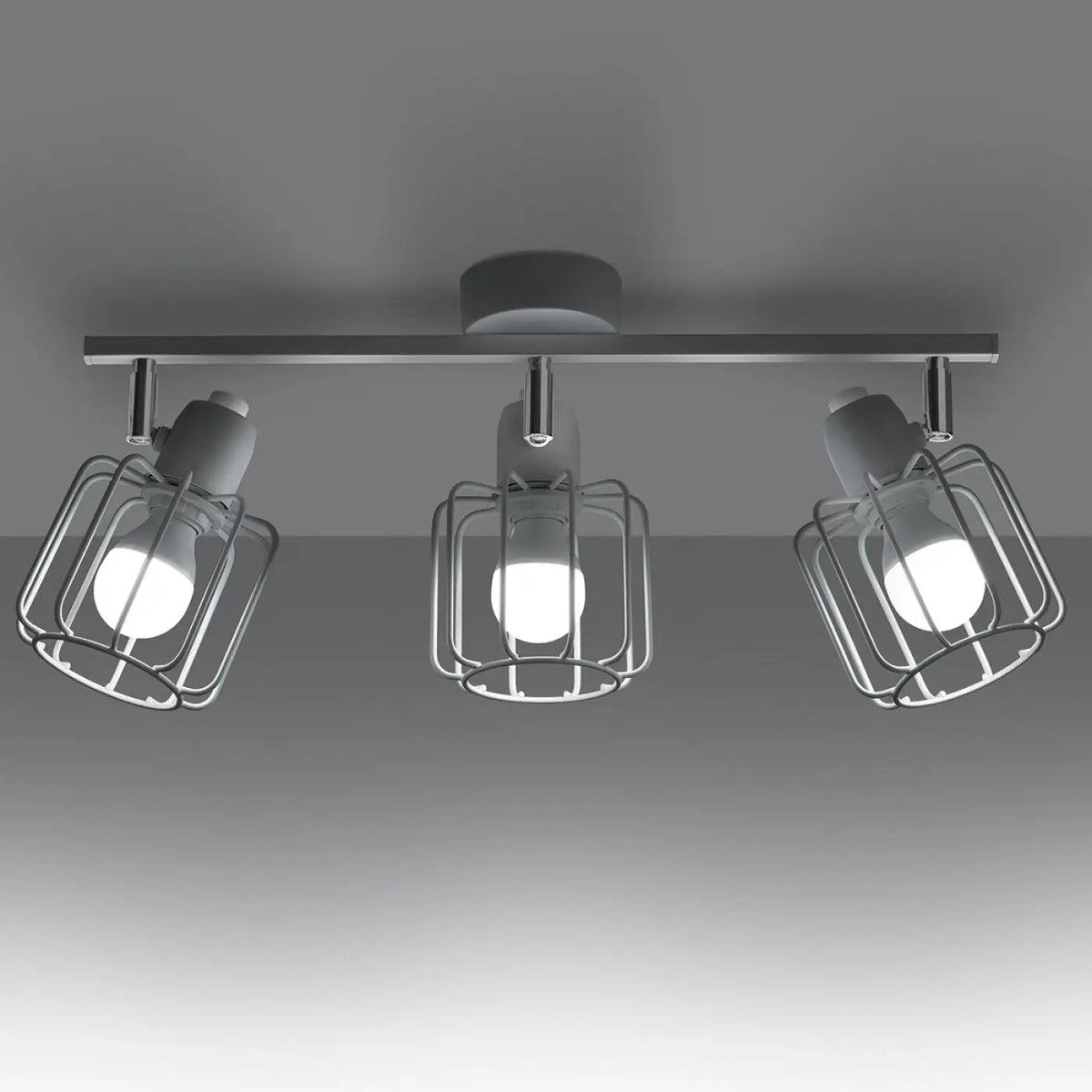 Plafonnier 3 spots orientables à grilles, métal blanc, 48 cm