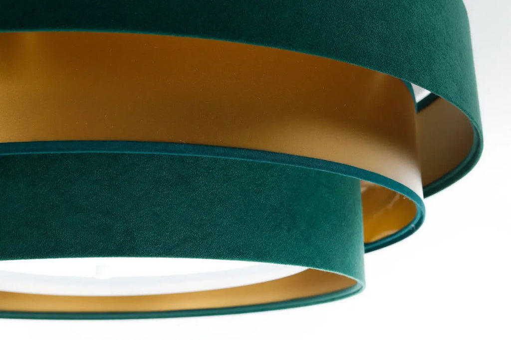 Plafonnier rond en tissu vert profond et doré, 60 cm