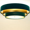 Plafonnier rond en tissu vert profond et doré, 60 cm