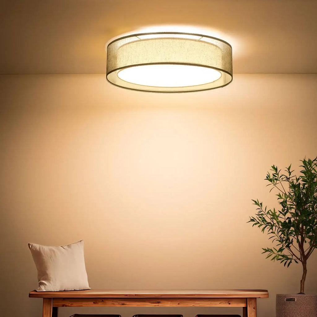 Plafonnier anneau en tissu vert olive, 50 ou 60 cm de diamètre