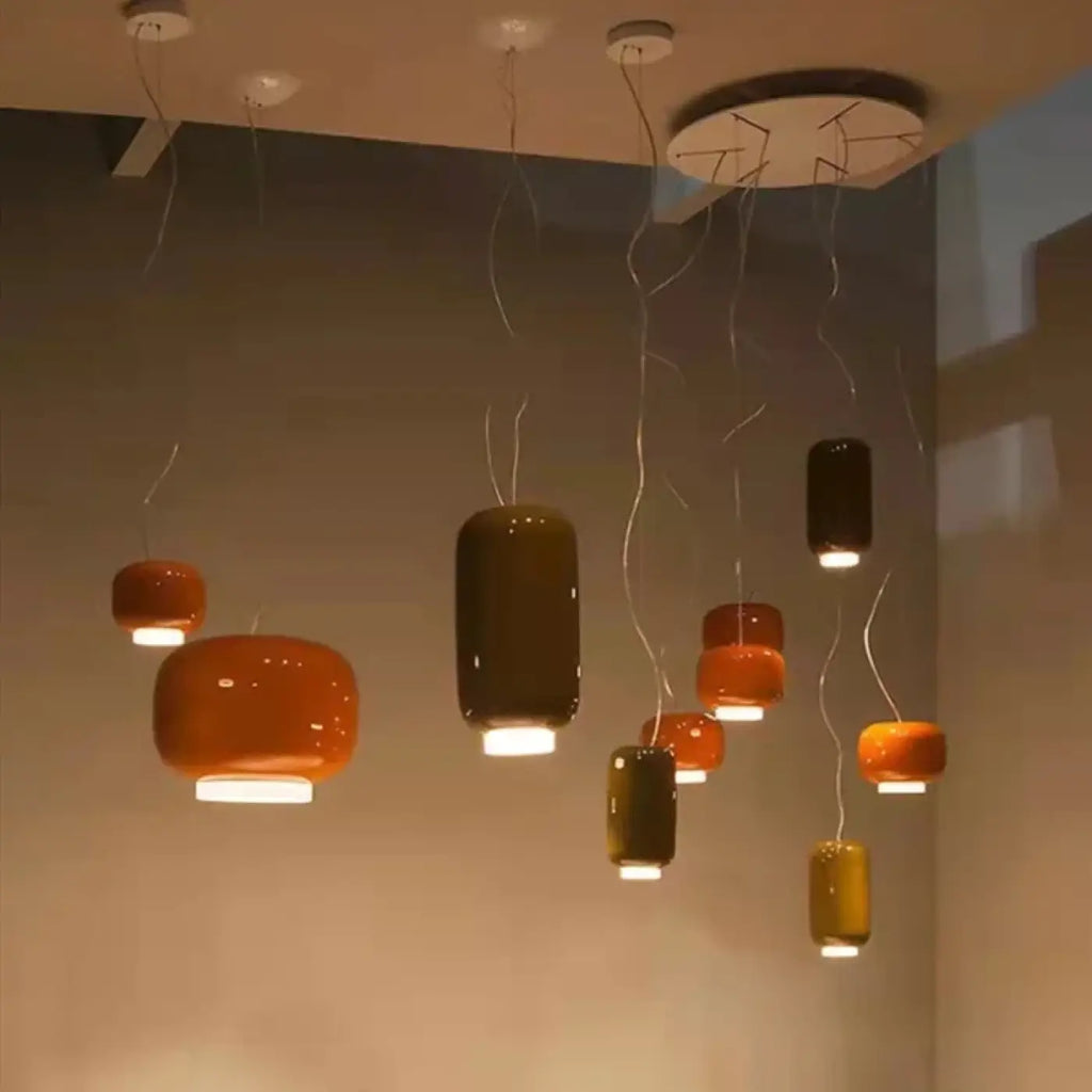 Suspension vintage à motifs géométriques, gris ou orange