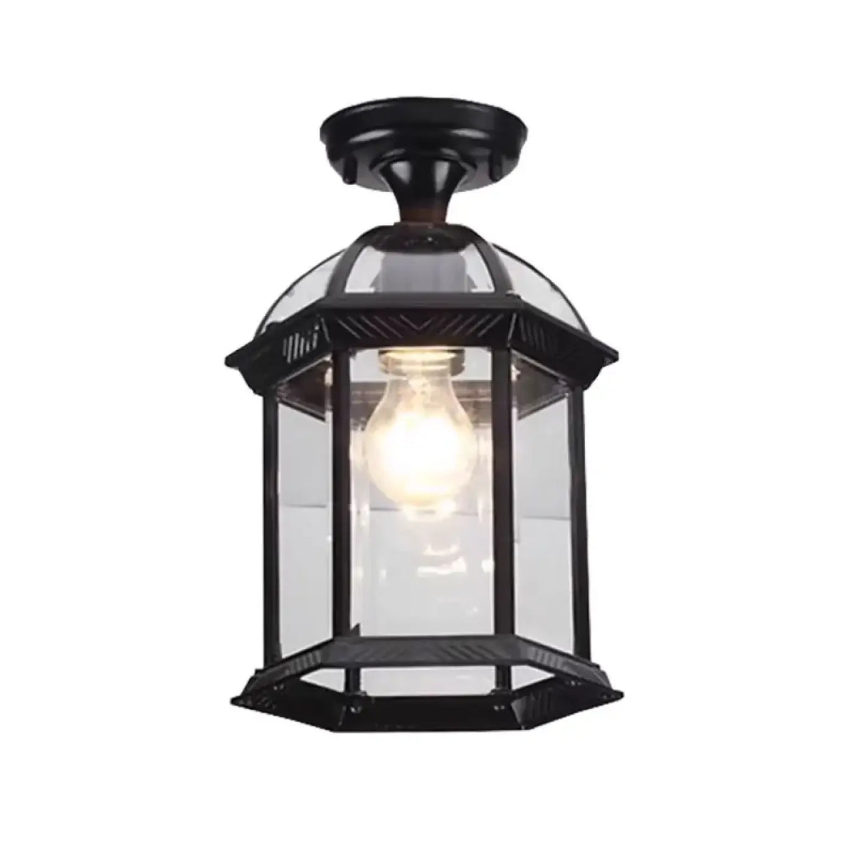 Plafonnier vintage en métal et verre transparent, noir ou doré, noir