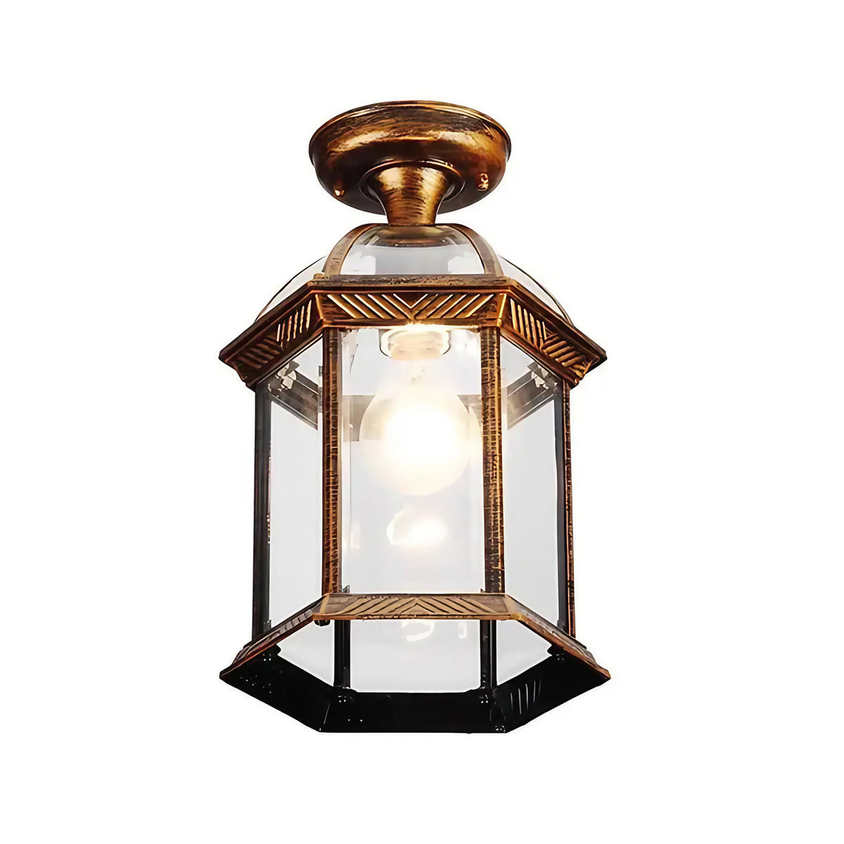 Plafonnier vintage en métal et verre transparent, noir ou doré, doré