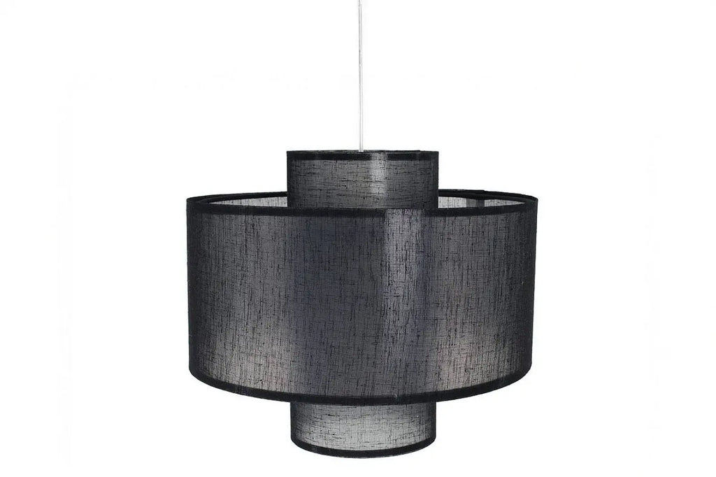 Suspension noire à double abat-jour en tissu