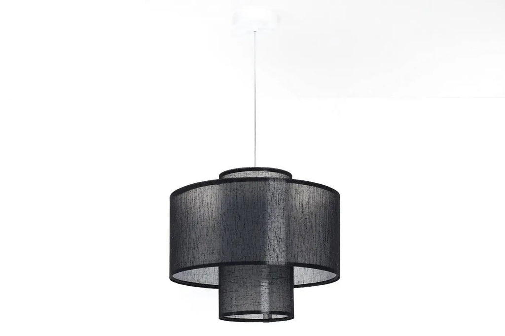 Suspension noire à double abat-jour en tissu