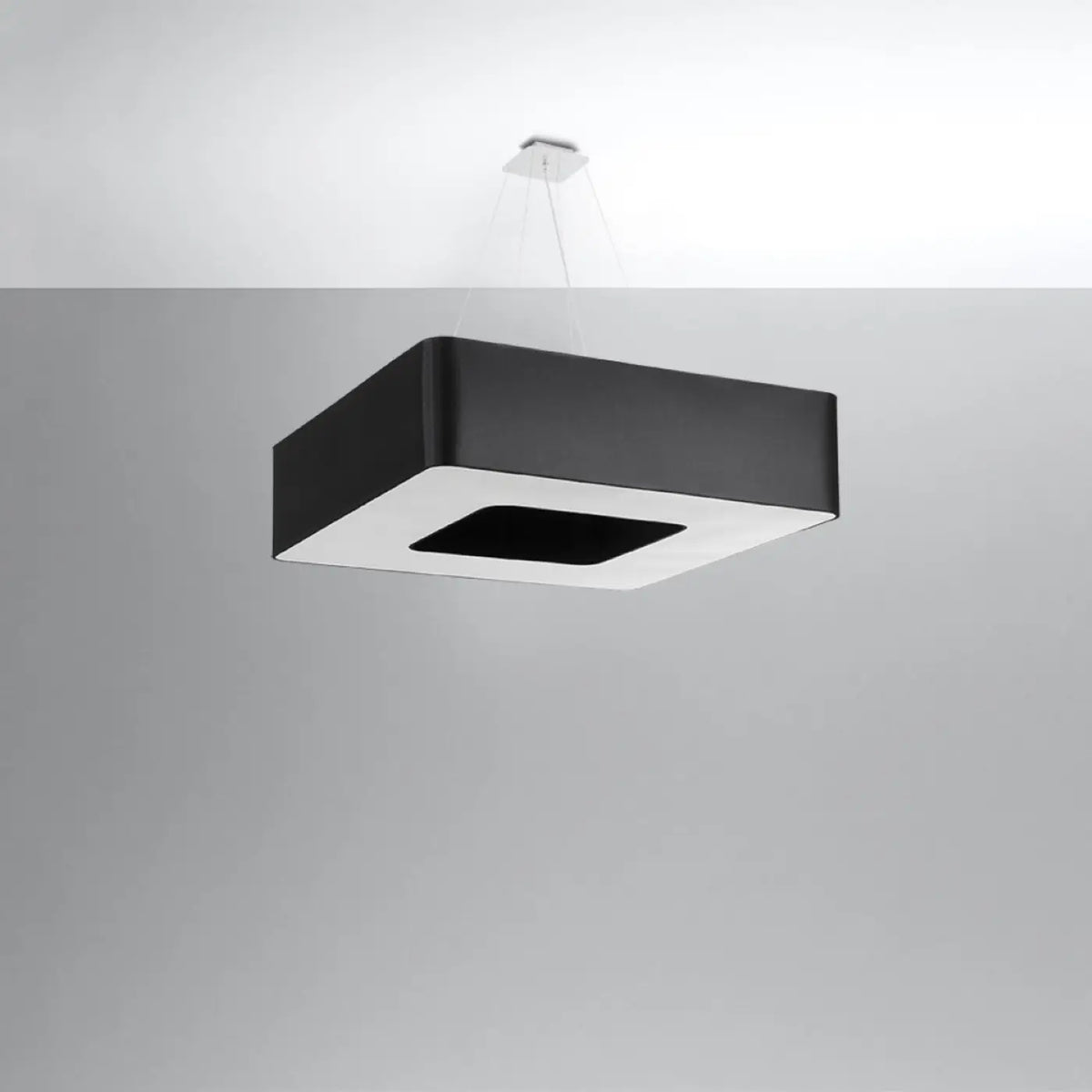 Grande suspension carrée en tissu, 60 ou 80 cm, 8 ampoules E27, noir