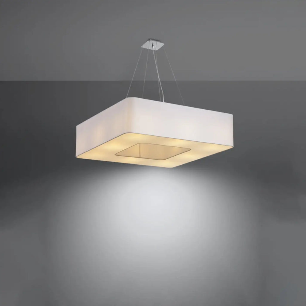 Grande suspension carrée en tissu, 60 ou 80 cm, 8 ampoules E27