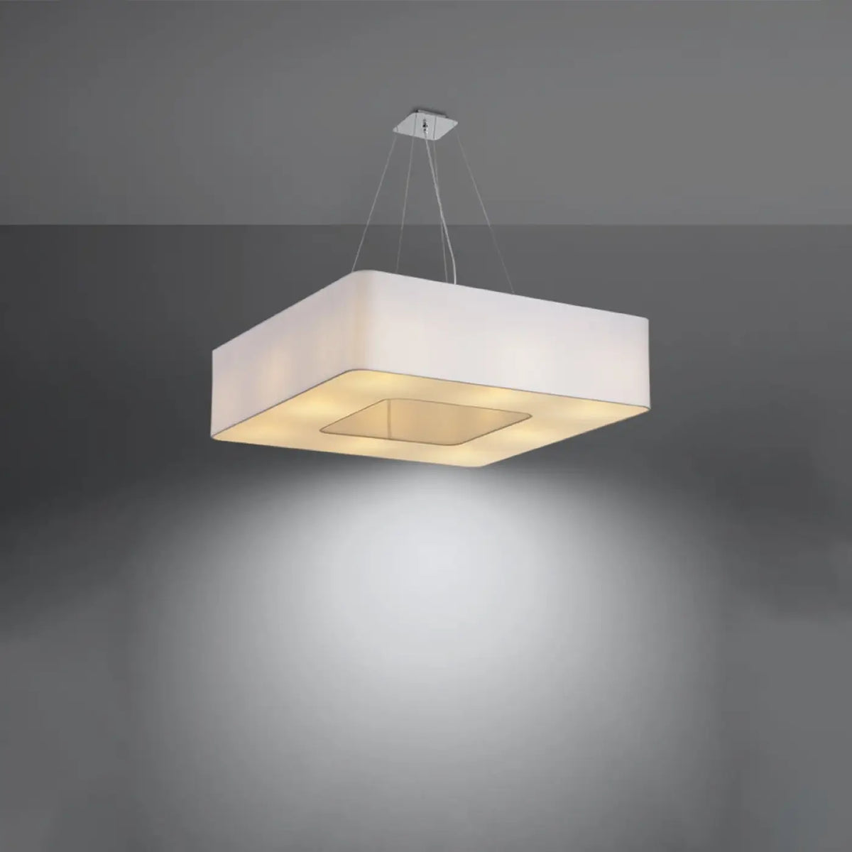 Grande suspension carrée en tissu, 60 ou 80 cm, 8 ampoules E27