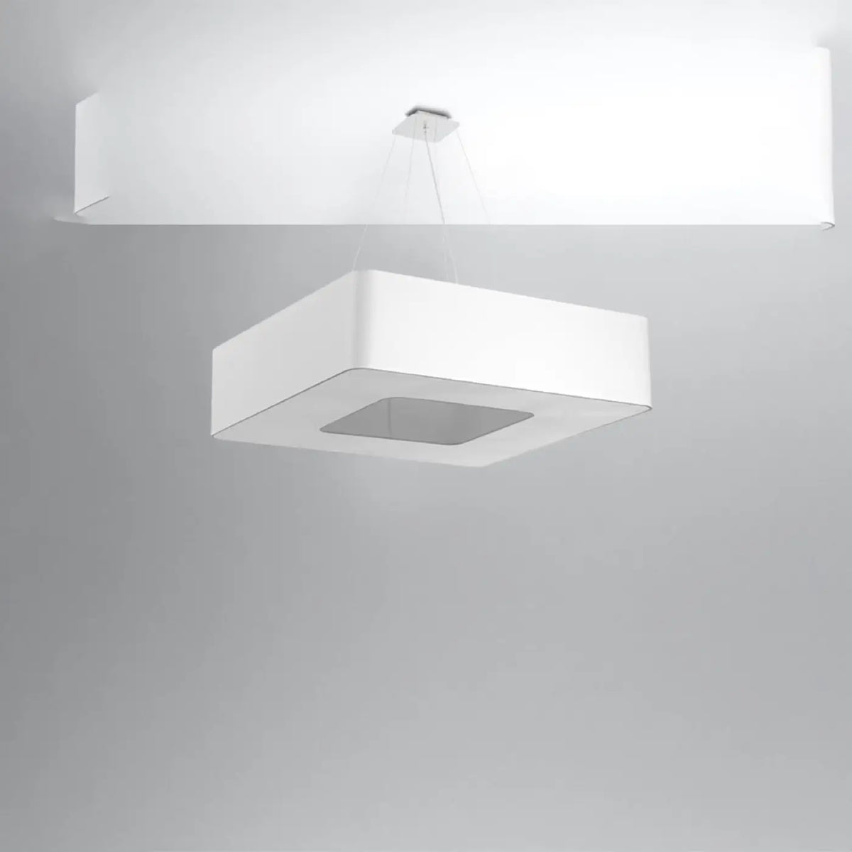 Grande suspension carrée en tissu, 60 ou 80 cm, 8 ampoules E27, blanc
