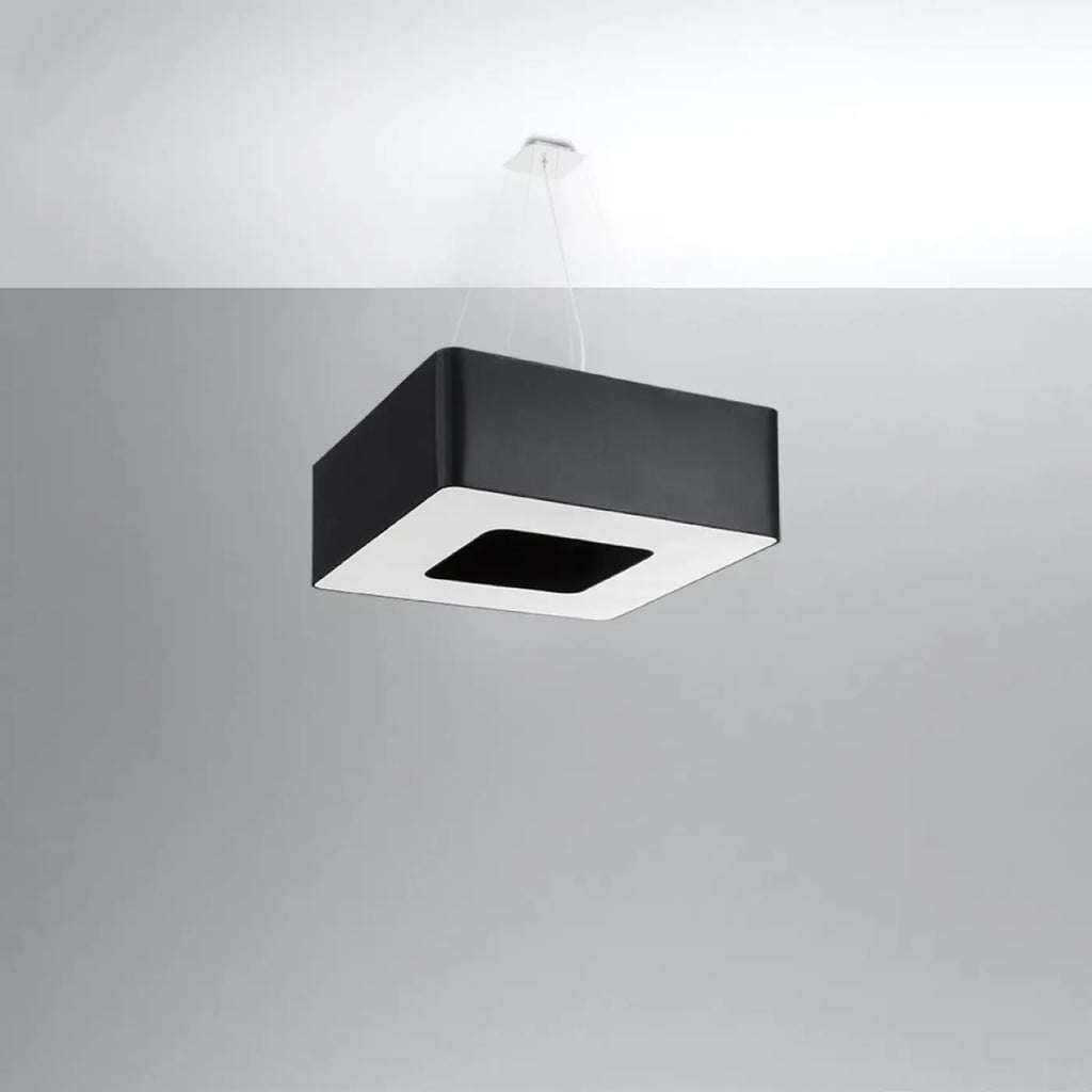 Grande suspension carrée en tissu, 60 ou 80 cm, 8 ampoules E27, noir