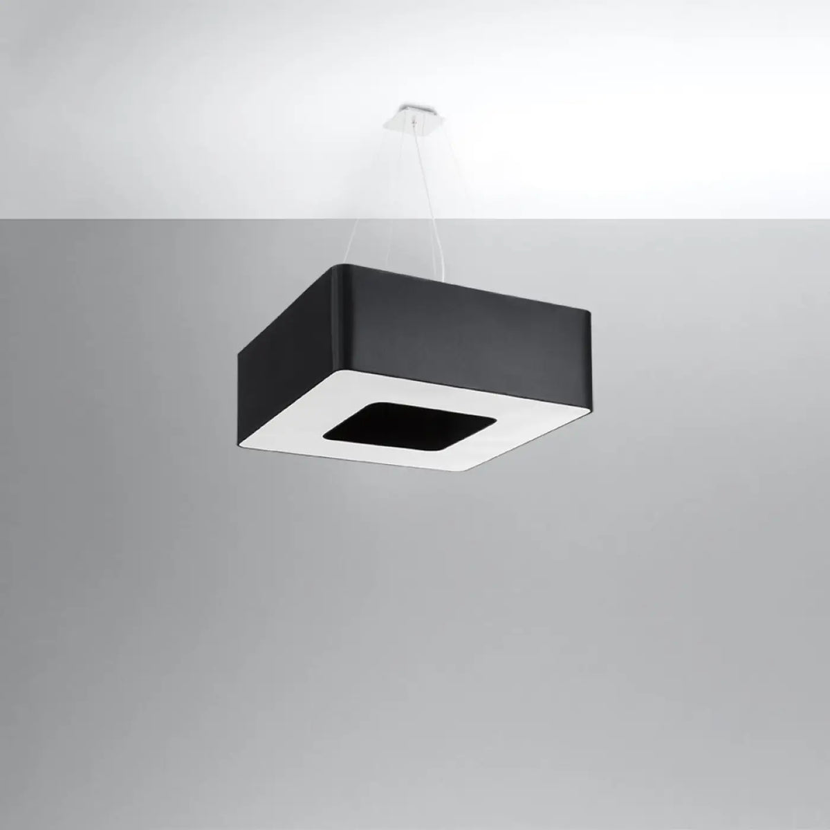 Grande suspension carrée en tissu, 60 ou 80 cm, 8 ampoules E27, noir