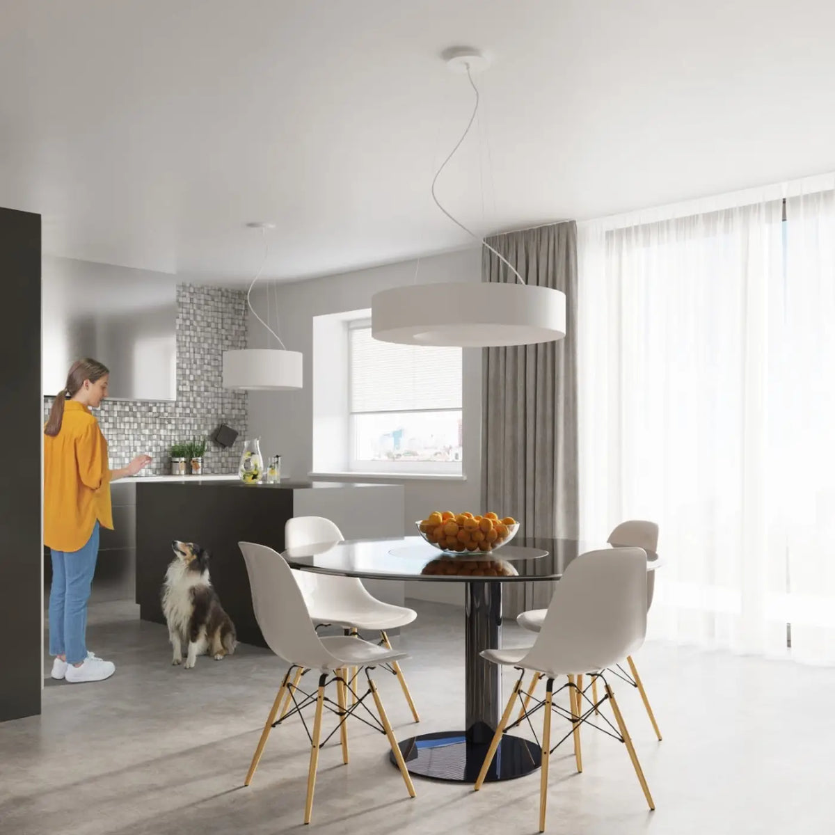 Grande suspension abat-jour en tissu, 50, 70 ou 90 cm