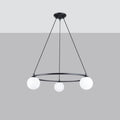 Suspension cercle en acier noir à globes en verre opale, 3 ou 5