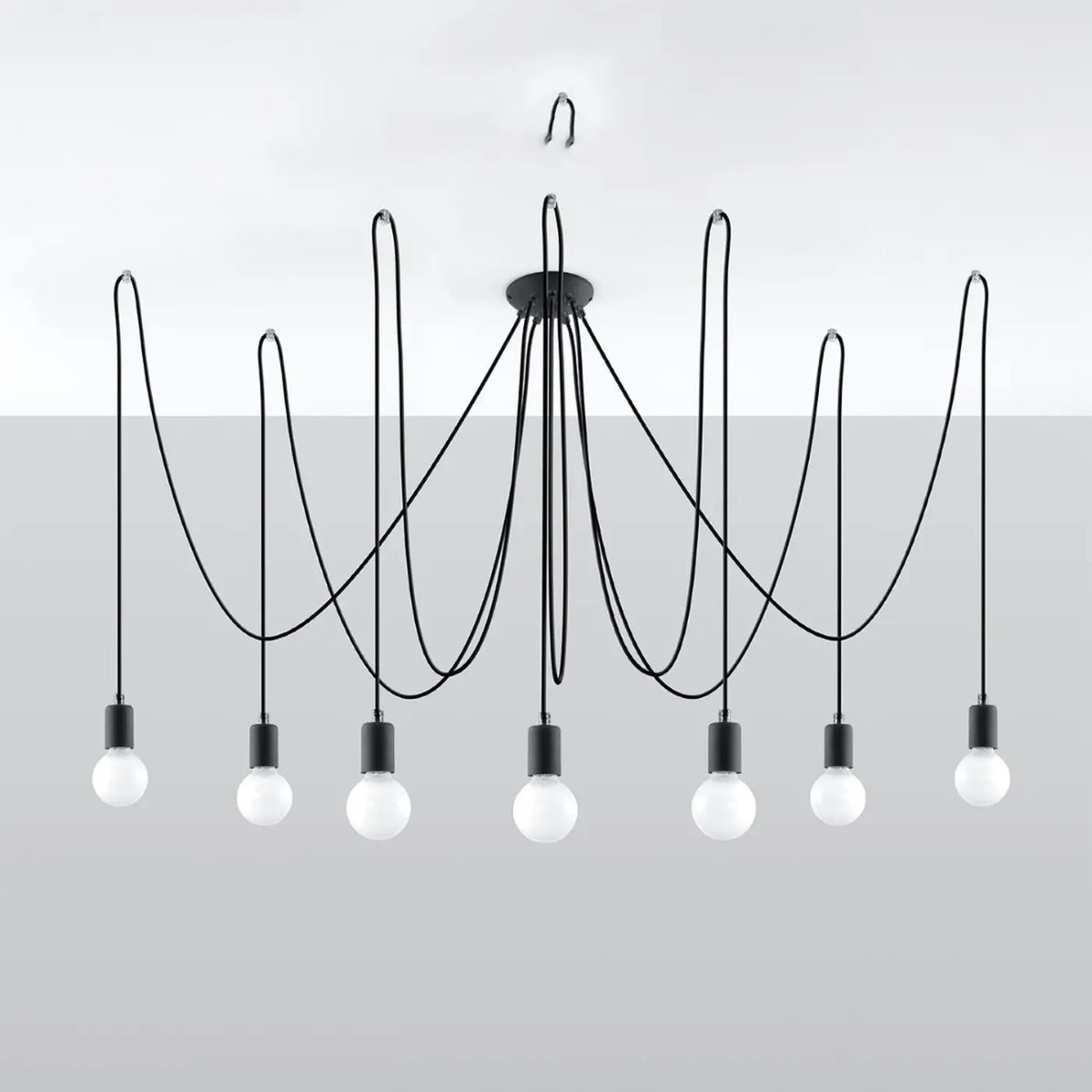 Suspension araignée noire à câbles en tissu, de 1 à 7 ampoules