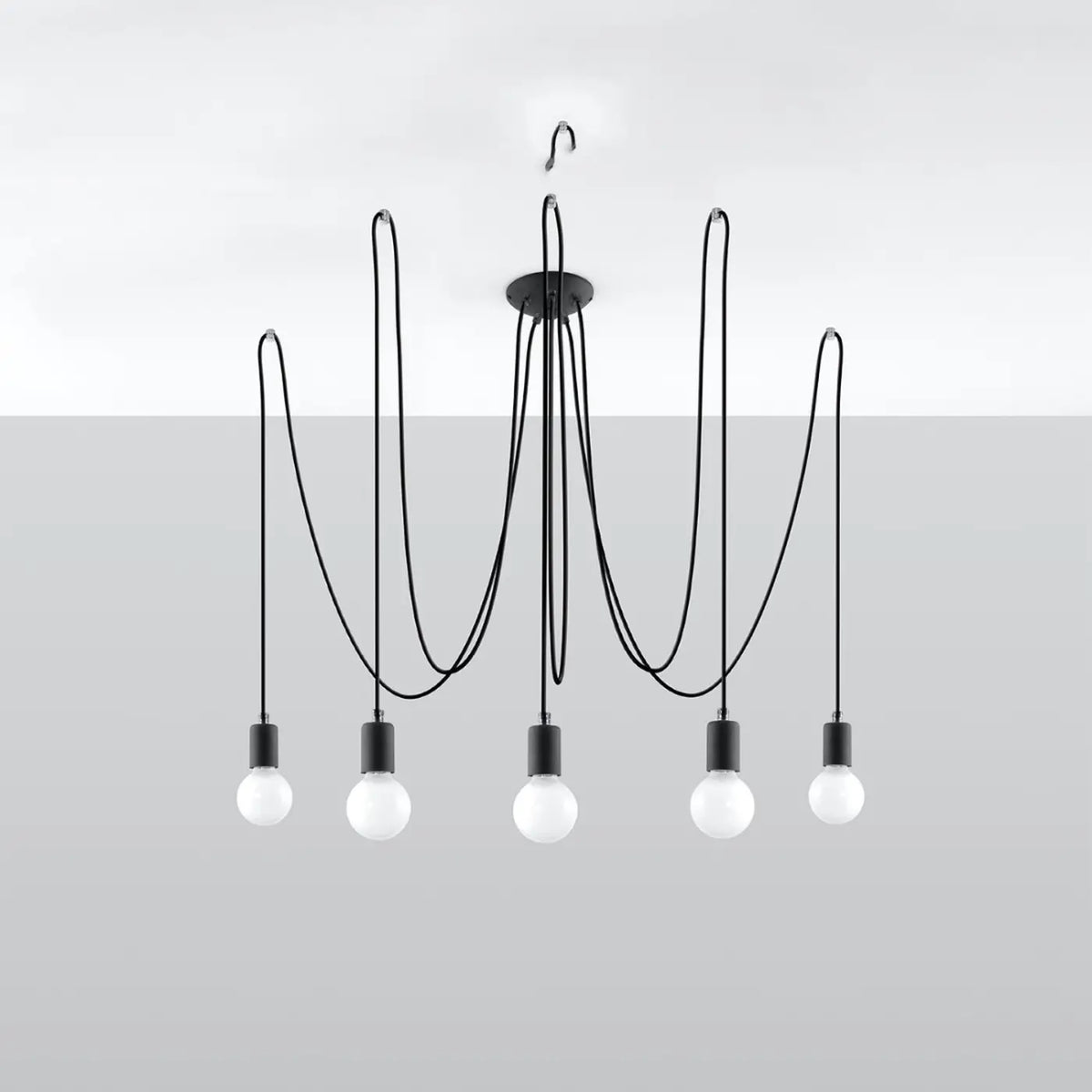 Suspension araignée noire à câbles en tissu, de 1 à 7 ampoules