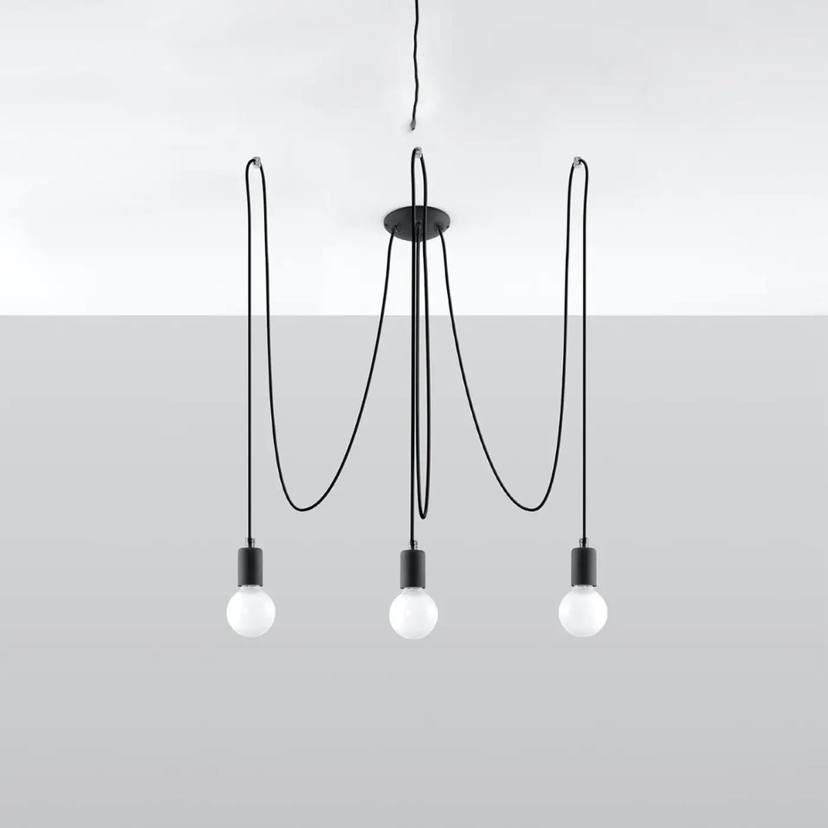 Suspension araignée noire à câbles en tissu, de 1 à 7 ampoules