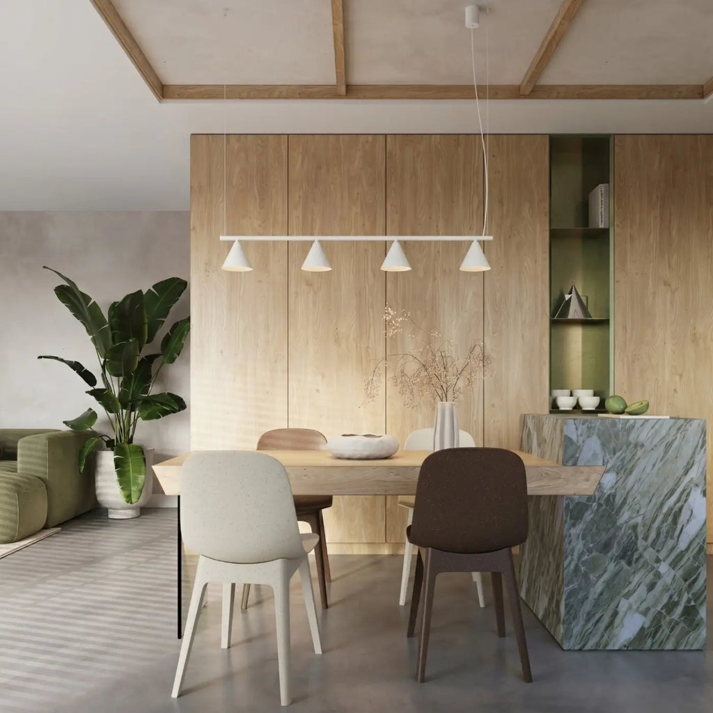Suspension barre à 4 cônes en acier, 122 cm, 15 coloris