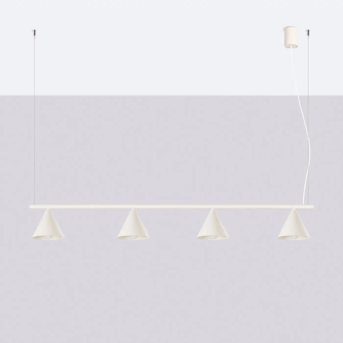 Suspension barre à 4 cônes en acier, 122 cm, 15 coloris, beige