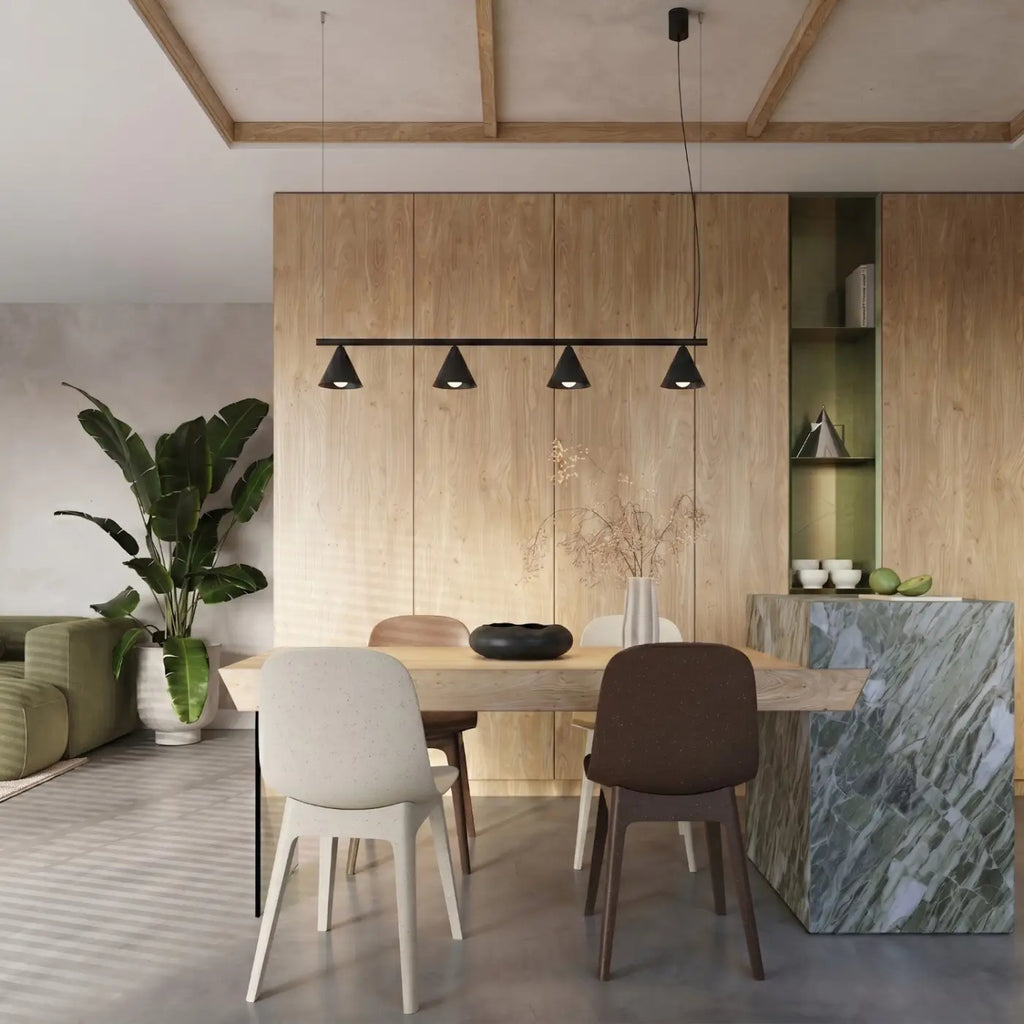 Suspension barre à 4 cônes en acier, 122 cm, 15 coloris