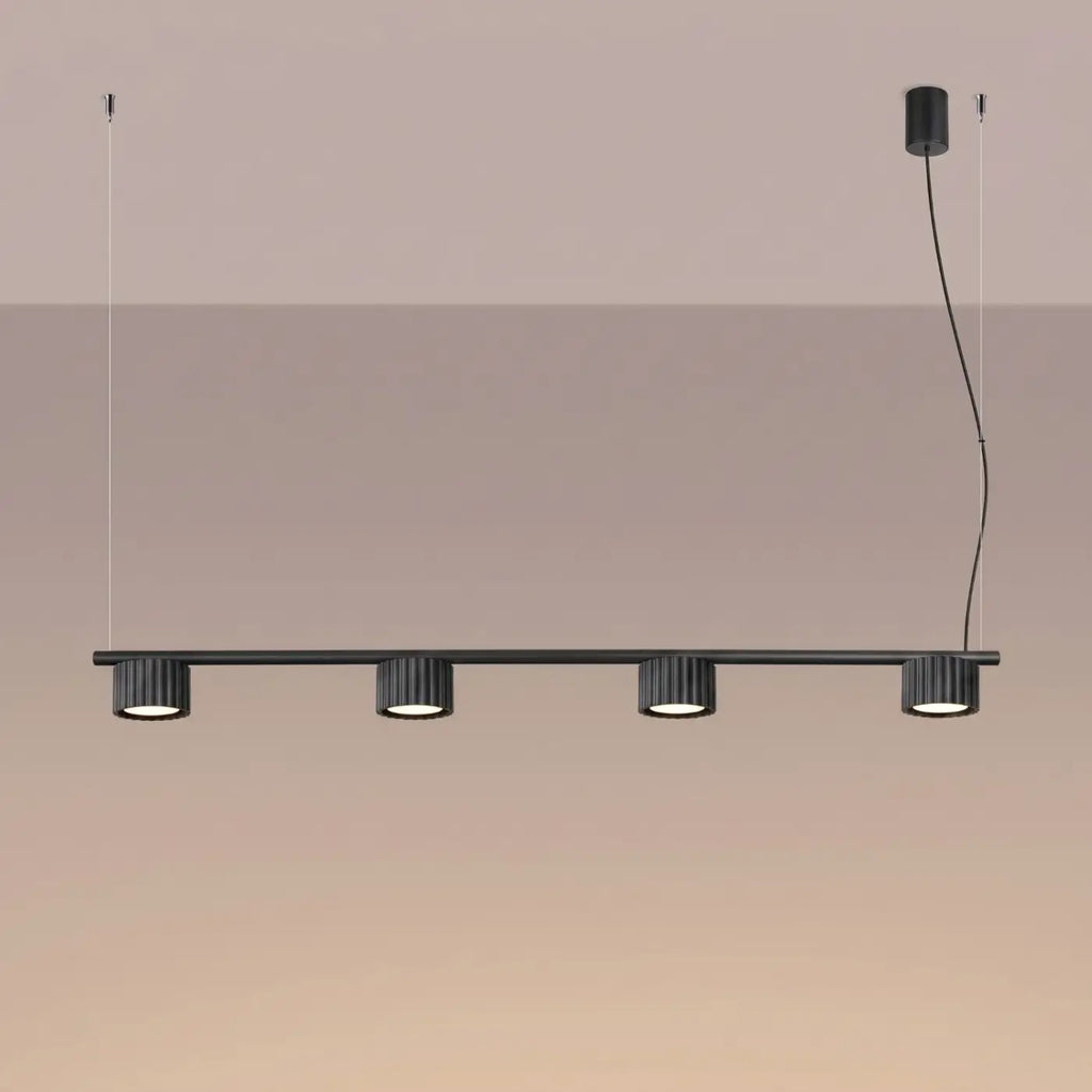 Suspension barre à 4 spots cannelés en aluminium, 122 cm