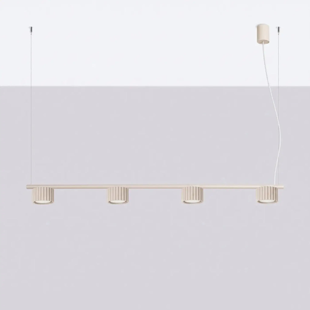 Suspension barre à 4 spots cannelés en aluminium, 122 cm, beige
