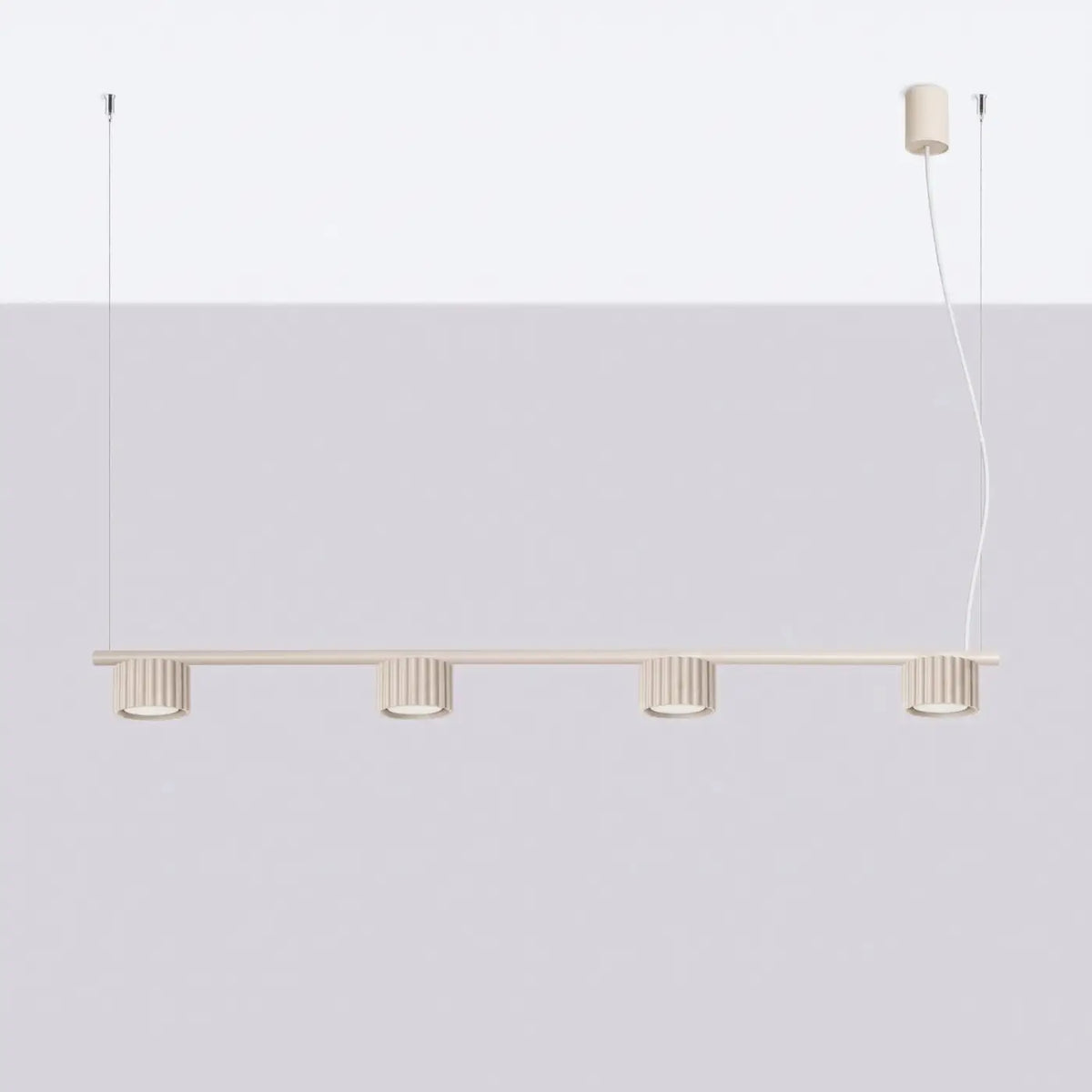 Suspension barre à 4 spots cannelés en aluminium, 122 cm, beige