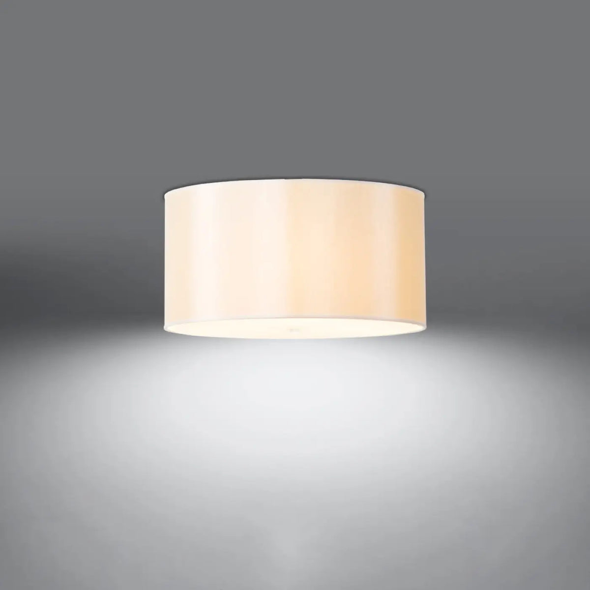 Plafonnier cylindrique en tissu blanc et verre, 50 cm, 5 ampoules