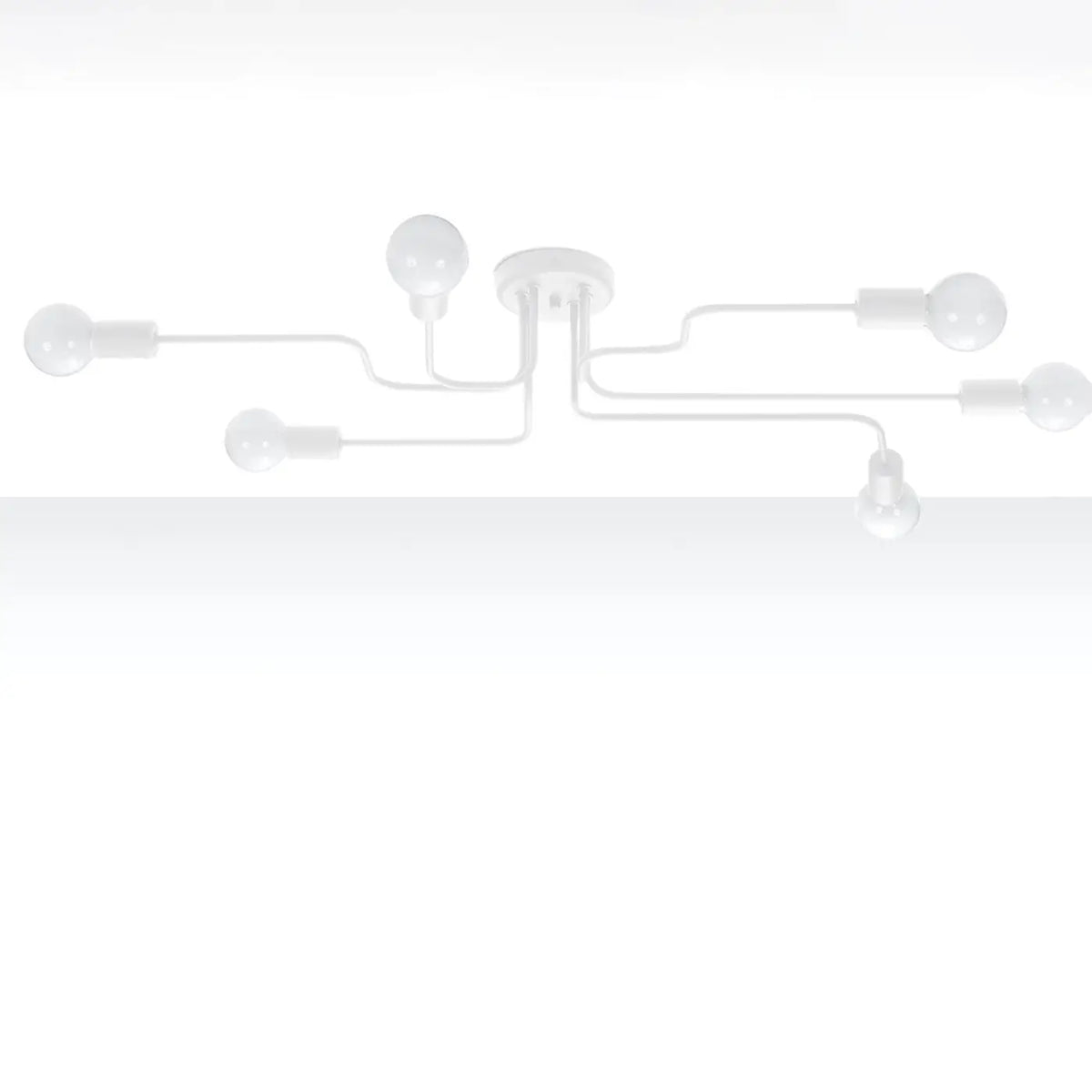Plafonnier plat à bras en acier et ampoules apparentes, 4 à 8 E27, blanc