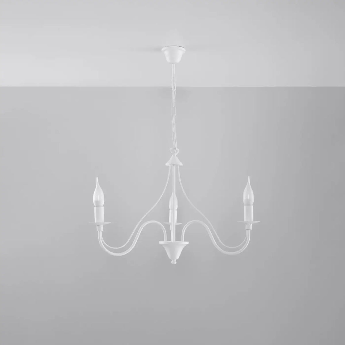 Lustre classique à bougies, bras courbés en acier, 3, 5 ou 7 lumières, blanc