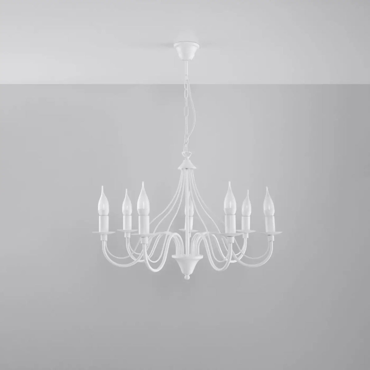 Lustre classique à bougies, bras courbés en acier, 3, 5 ou 7 lumières, blanc