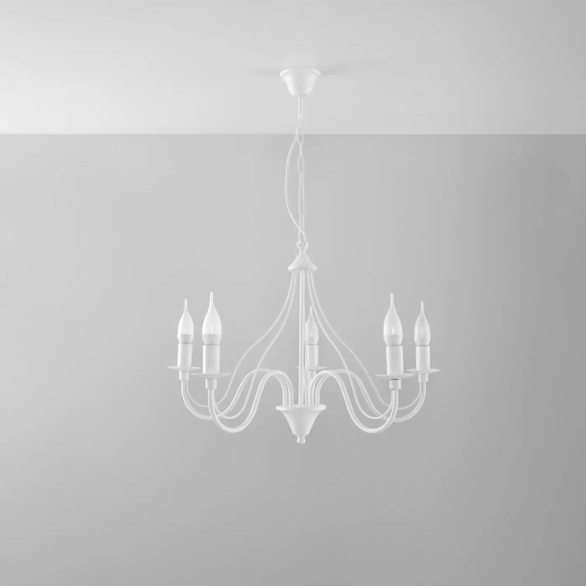 Lustre classique à bougies, bras courbés en acier, 3, 5 ou 7 lumières, blanc