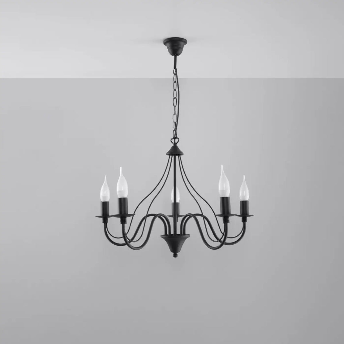 Lustre classique à bougies, bras courbés en acier, 3, 5 ou 7 lumières, noir