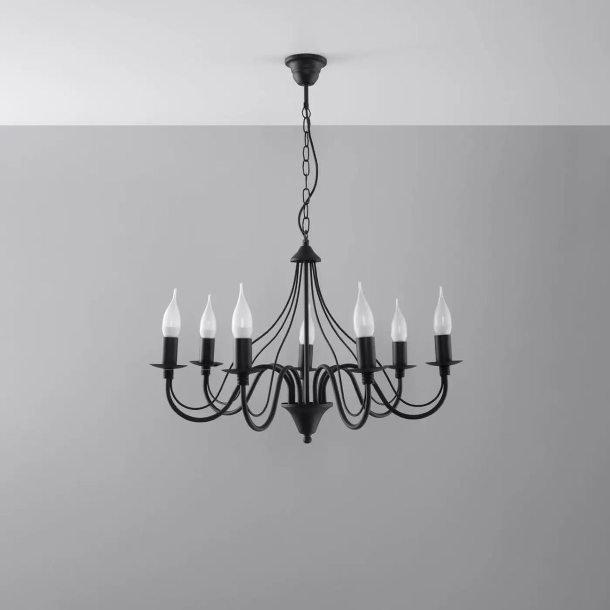 Lustre classique à bougies, bras courbés en acier, 3, 5 ou 7 lumières, noir