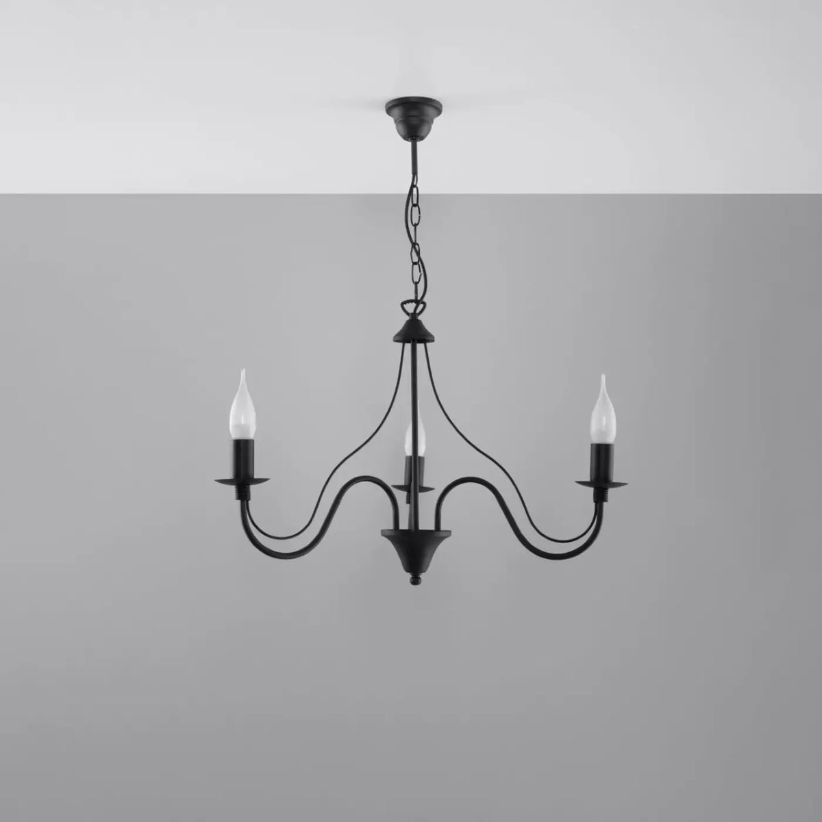Lustre classique à bougies, bras courbés en acier, 3, 5 ou 7 lumières, noir