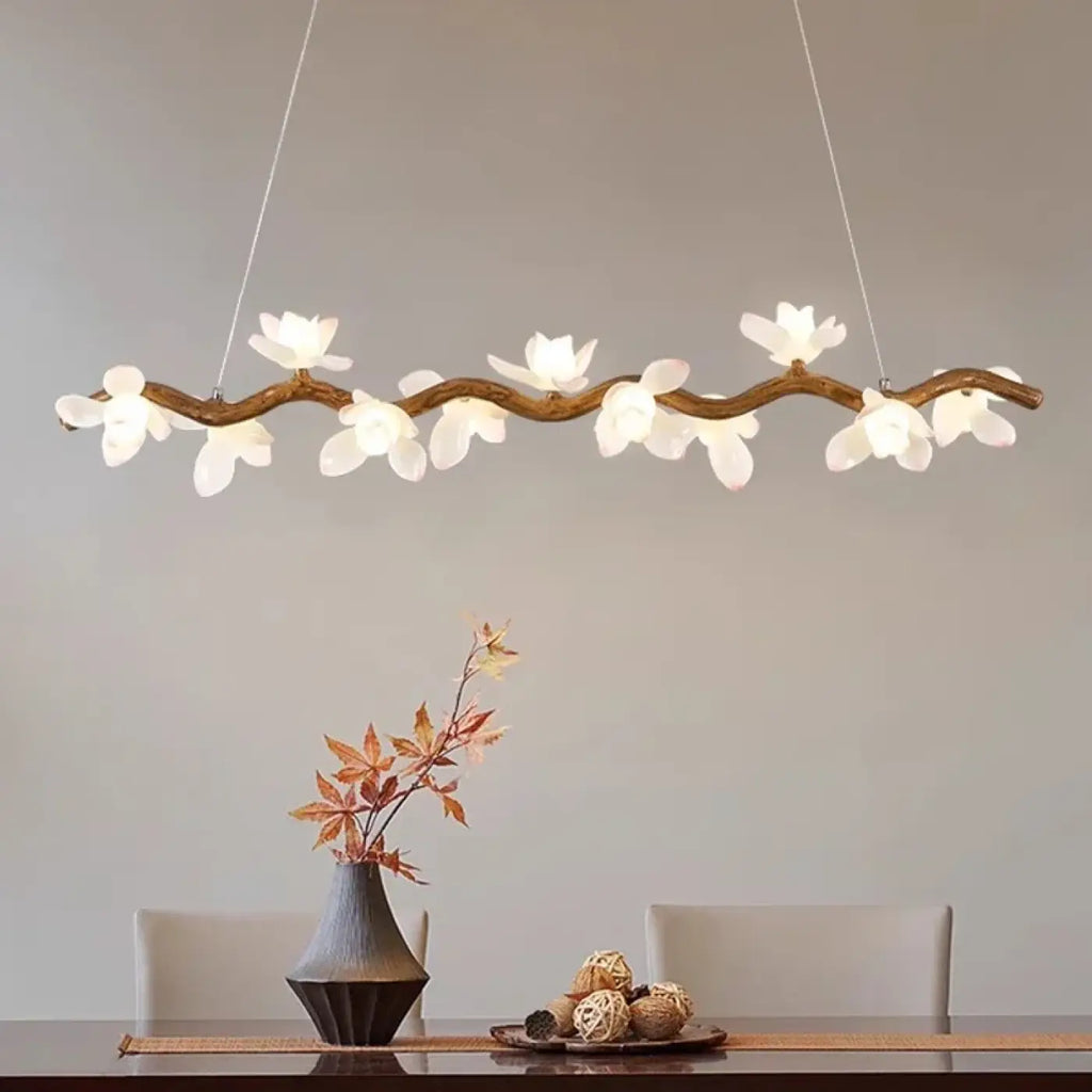 Suspension branche ondulée à pétales lumineux, tailles S à XL