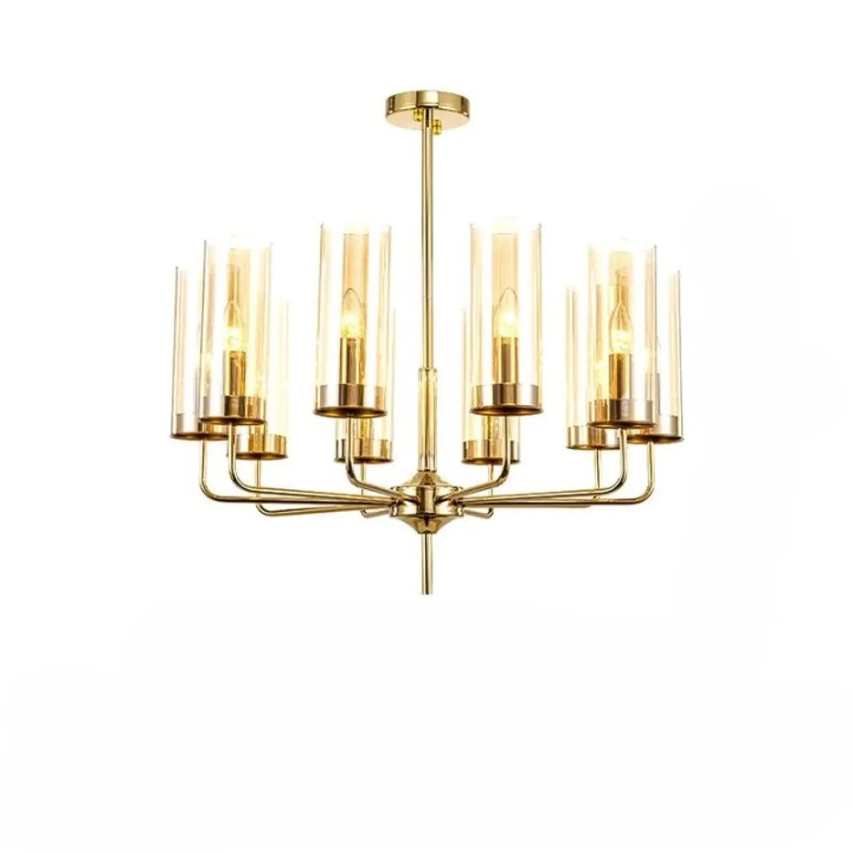 Suspension cylindres de verre et laiton doré, bleu ou ambre, ambre
