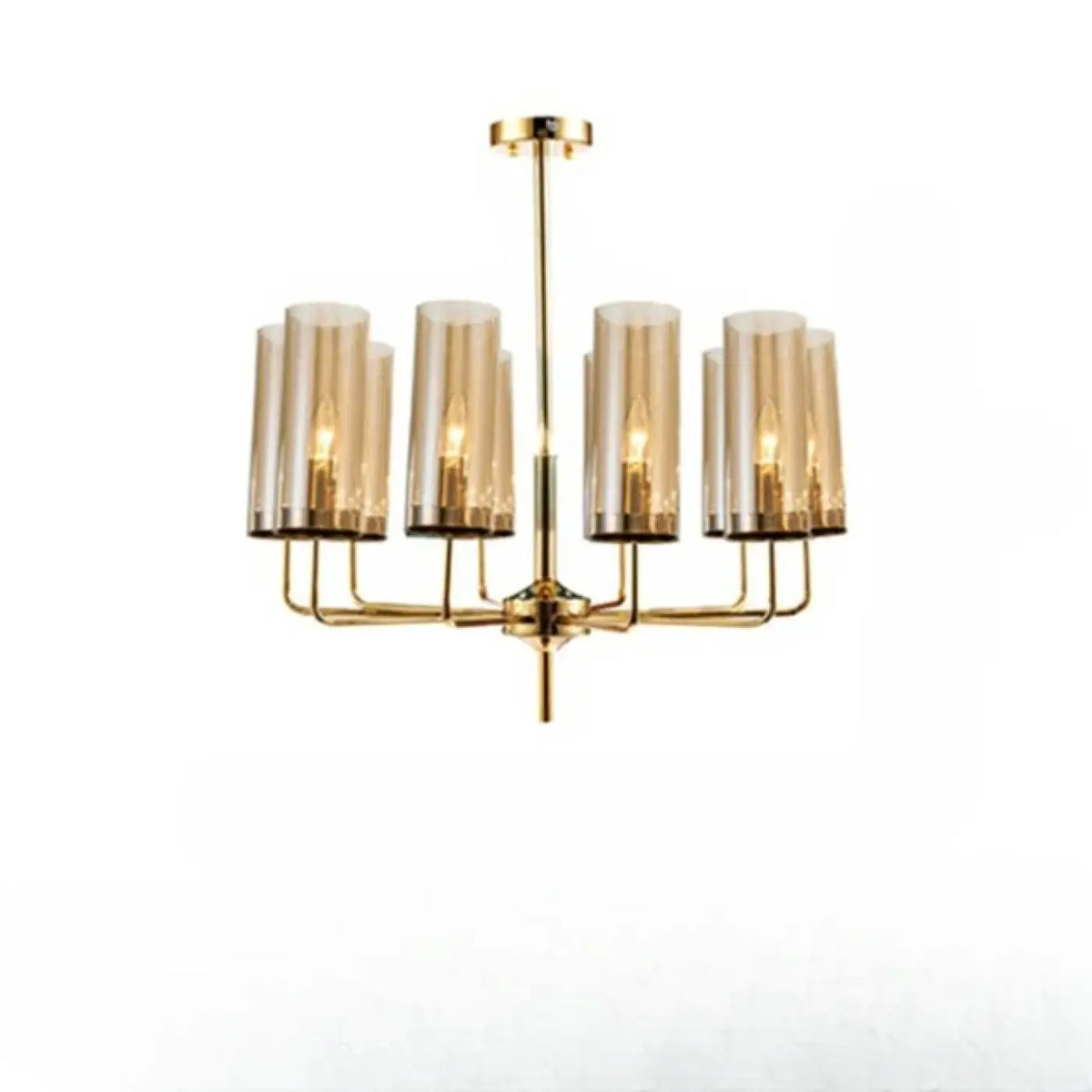 Suspension cylindres de verre et laiton doré, bleu ou ambre, ambre
