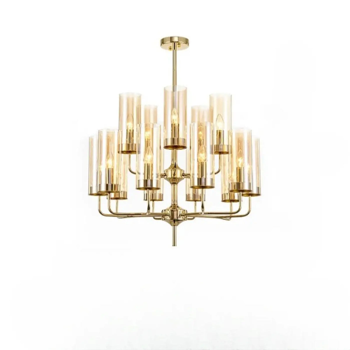 Suspension cylindres de verre et laiton doré, bleu ou ambre, ambre