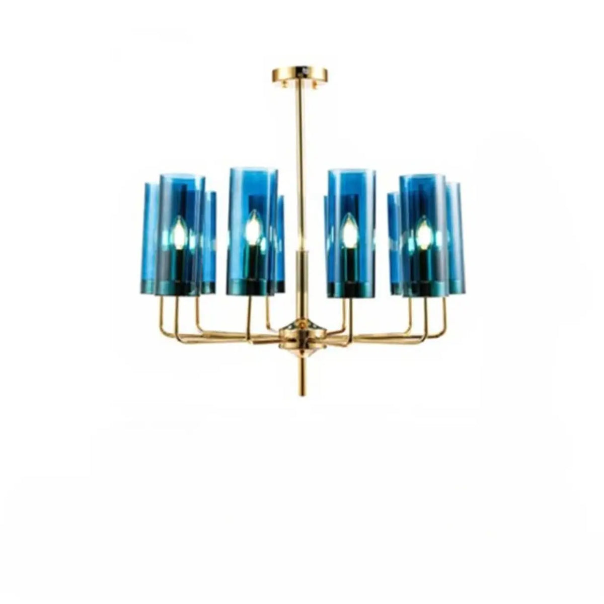 Suspension cylindres de verre et laiton doré, bleu ou ambre, bleu
