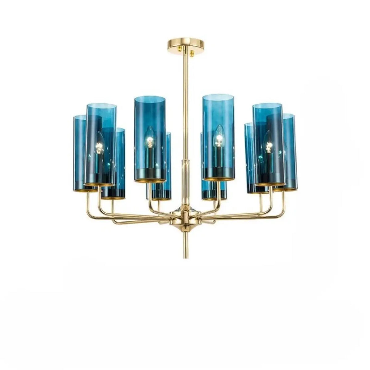 Suspension cylindres de verre et laiton doré, bleu ou ambre, bleu