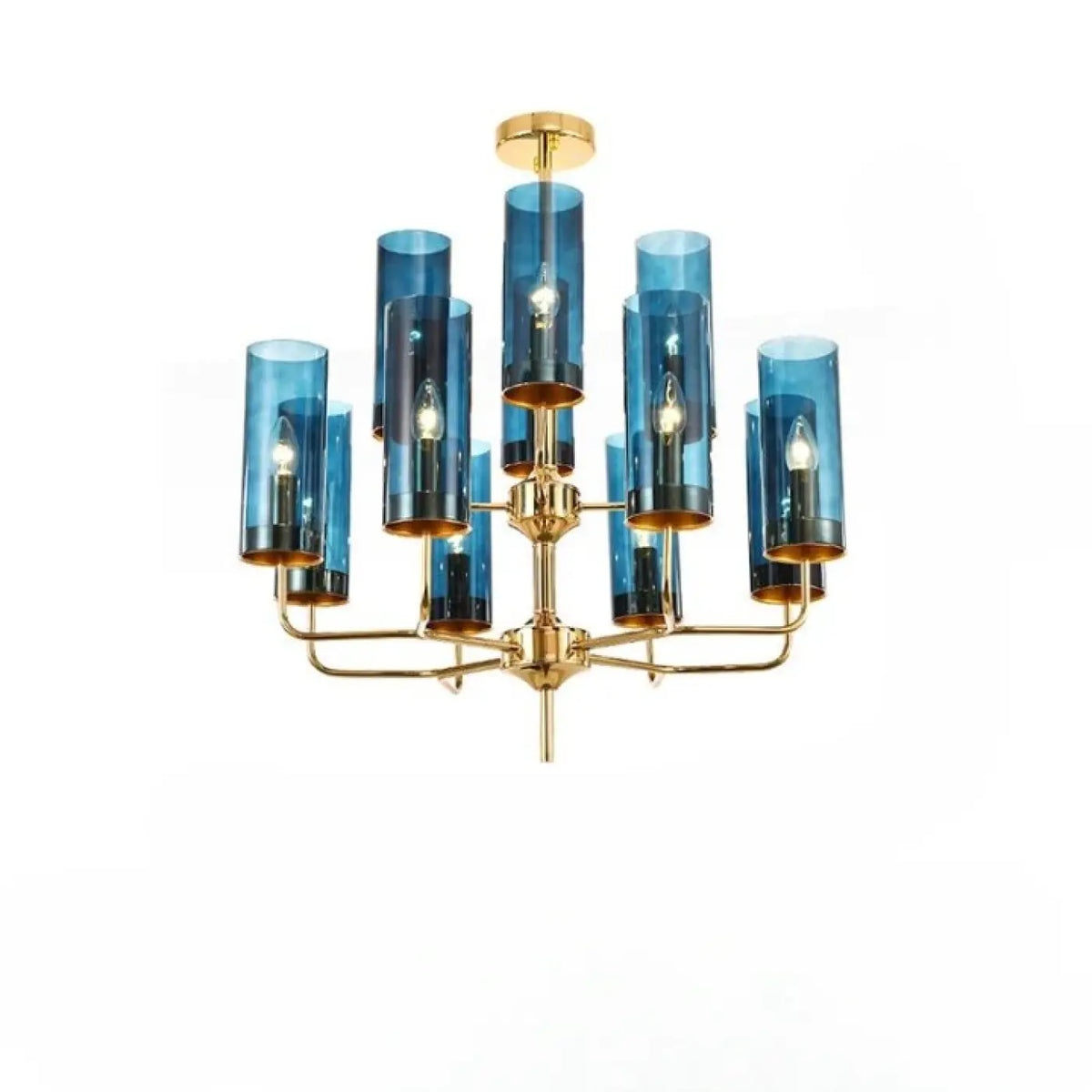 Suspension cylindres de verre et laiton doré, bleu ou ambre, bleu