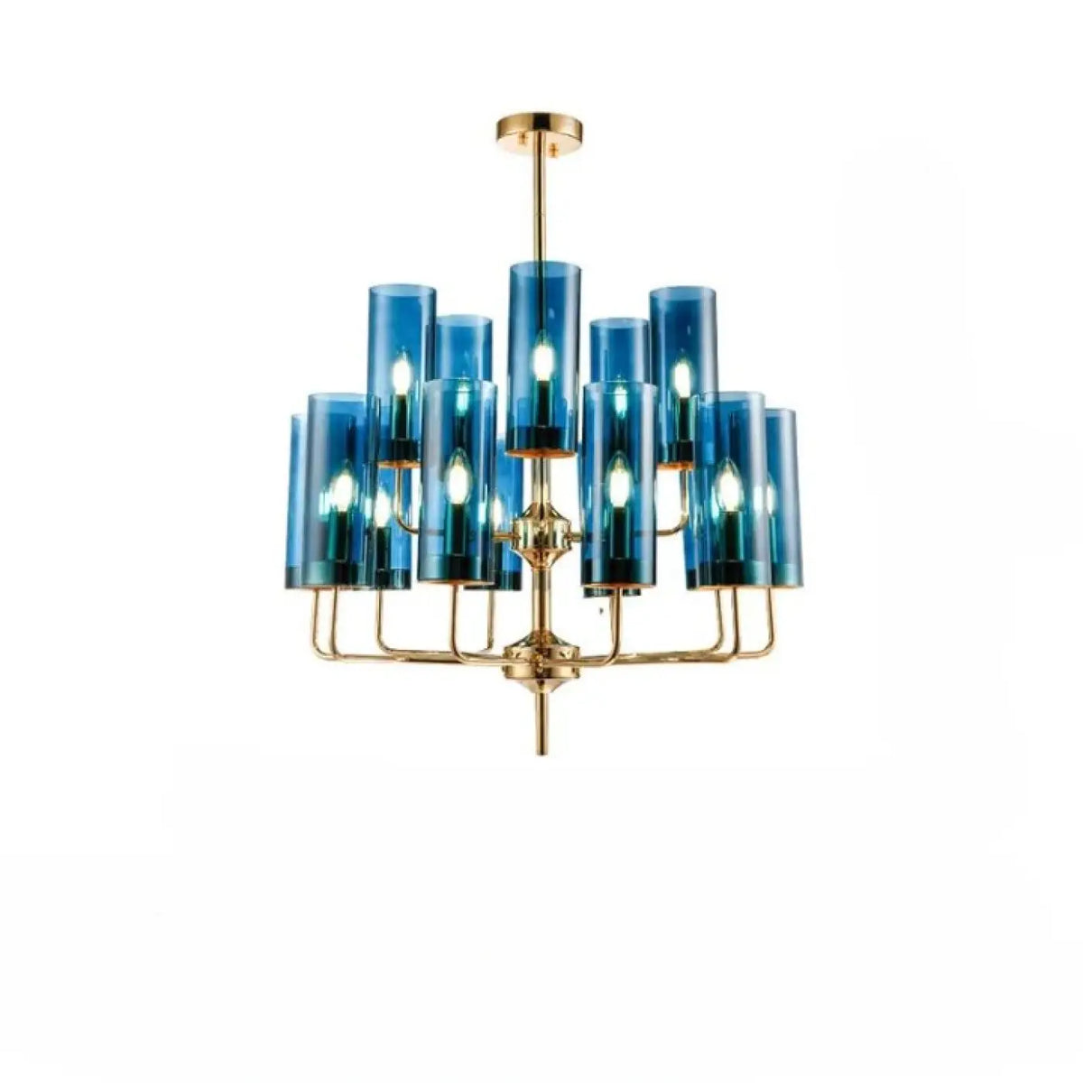 Suspension cylindres de verre et laiton doré, bleu ou ambre, bleu