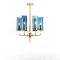 Suspension cylindres de verre et laiton doré, bleu ou ambre, bleu