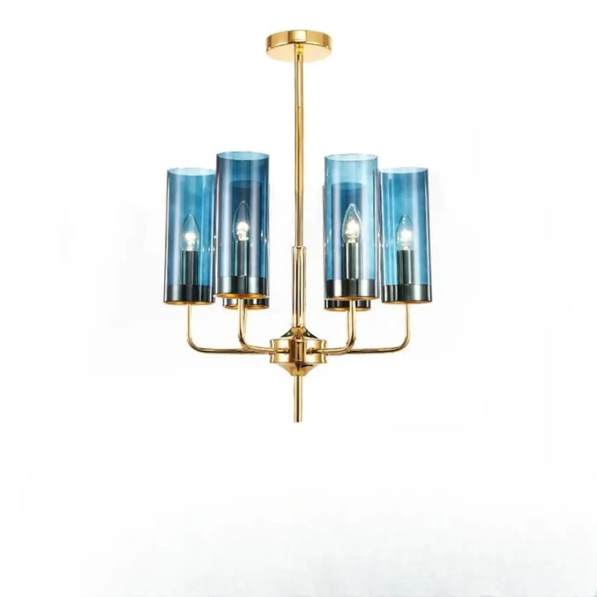 Suspension cylindres de verre et laiton doré, bleu ou ambre, bleu