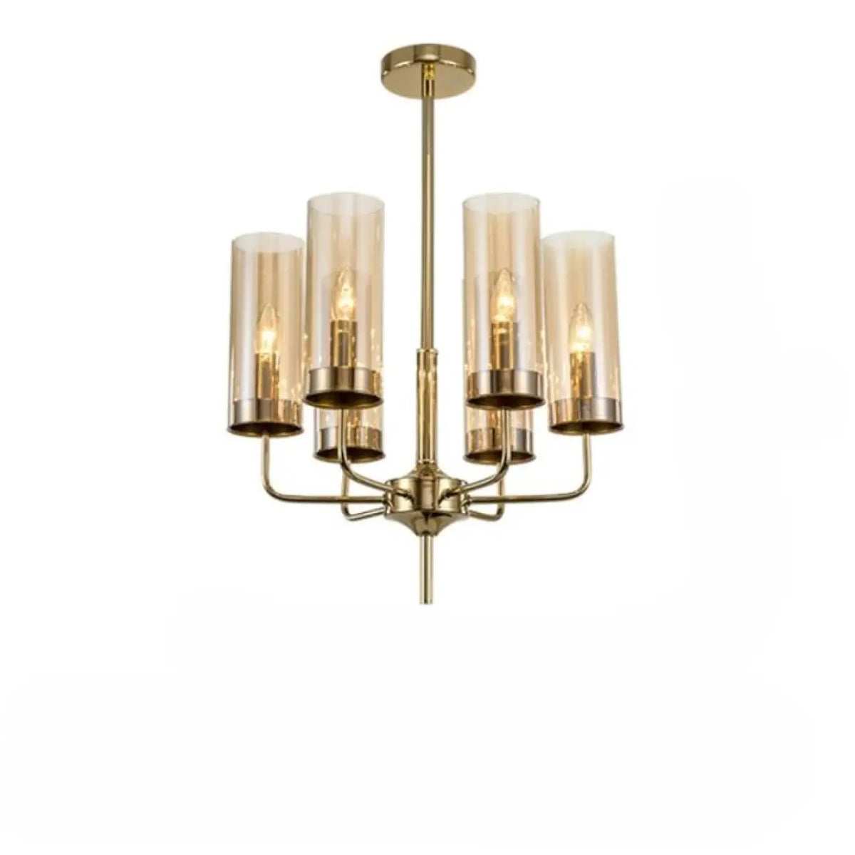 Suspension cylindres de verre et laiton doré, bleu ou ambre, ambre