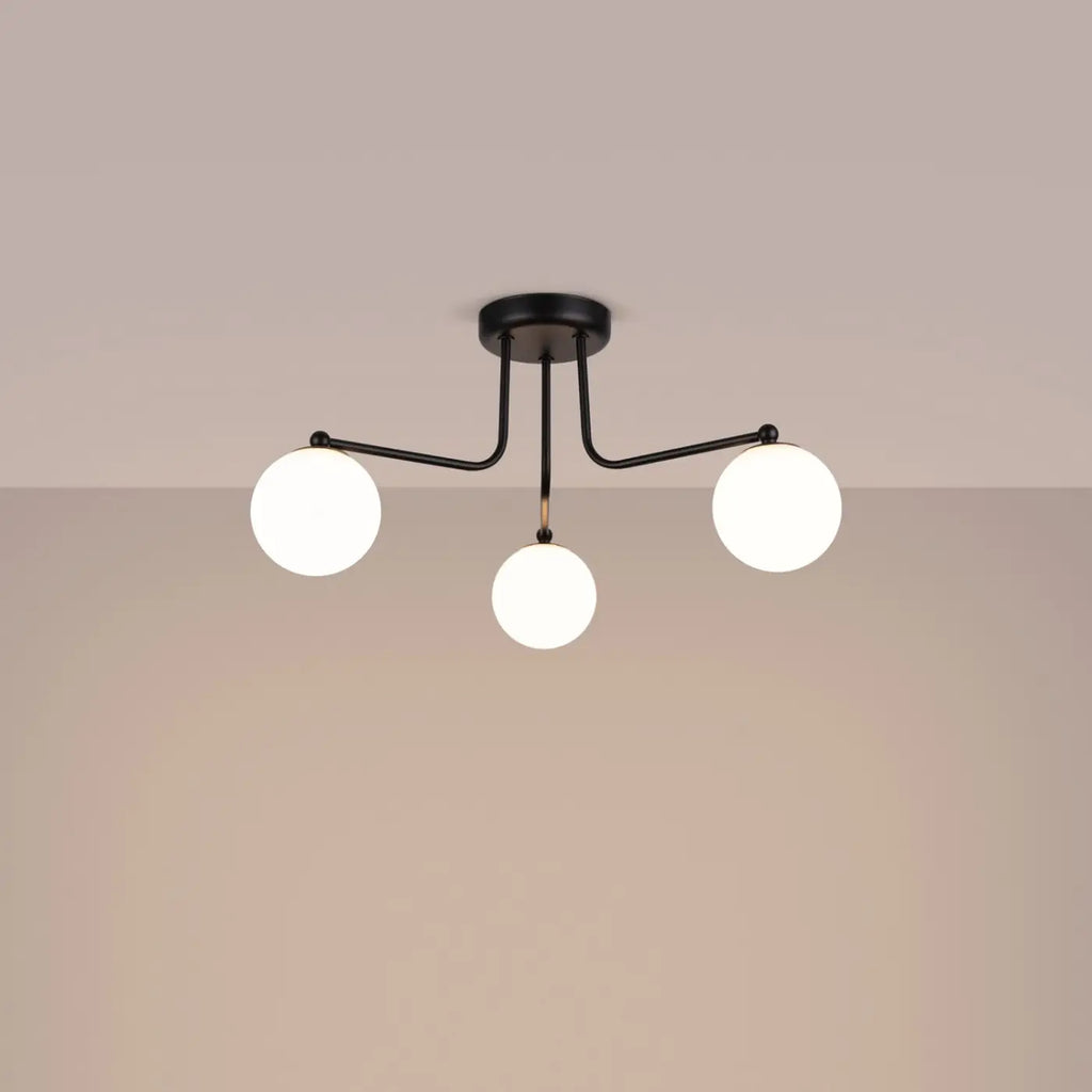 Plafonnier à globes en verre opale sur bras courbes, 3 ou 5