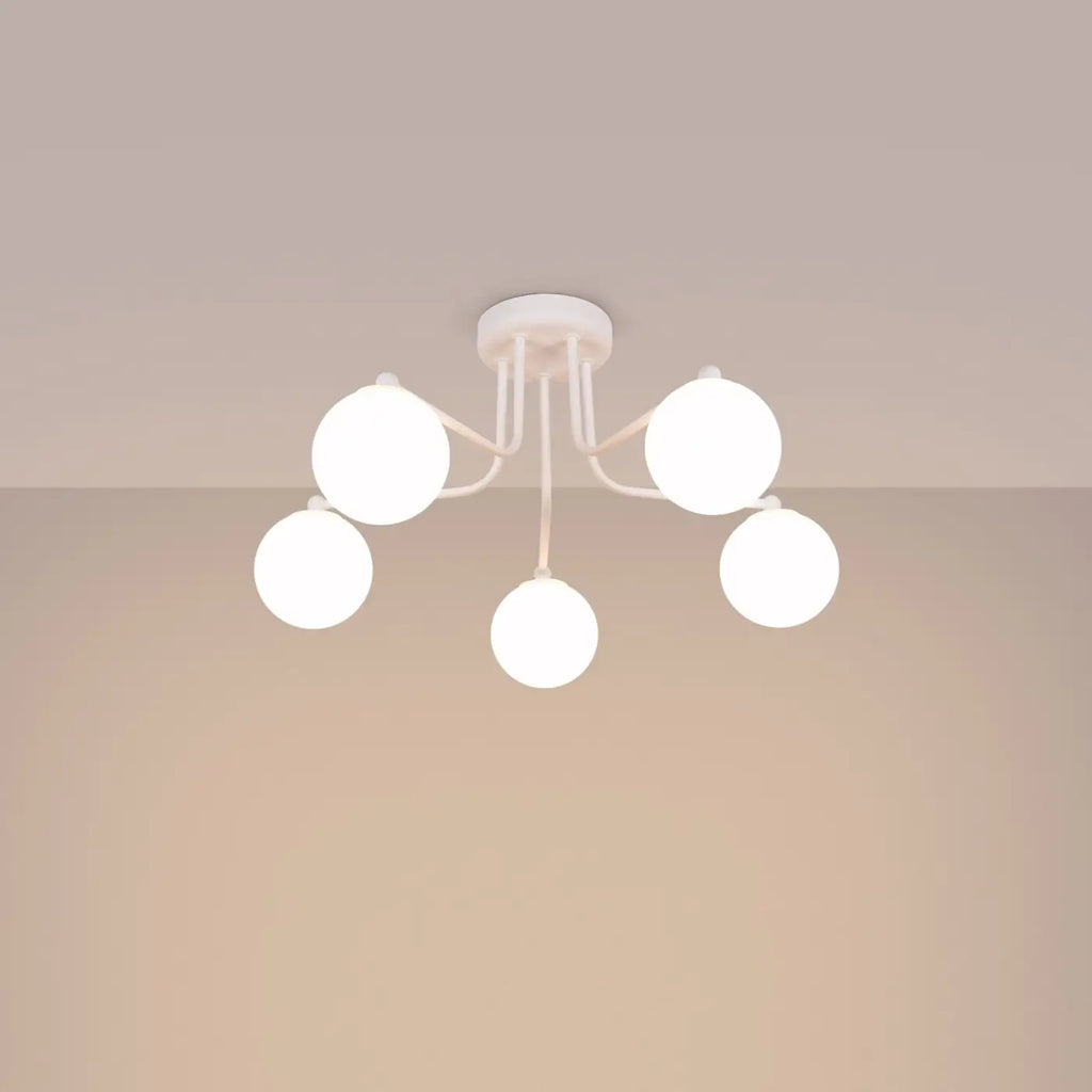 Plafonnier à globes en verre opale sur bras courbes, 3 ou 5