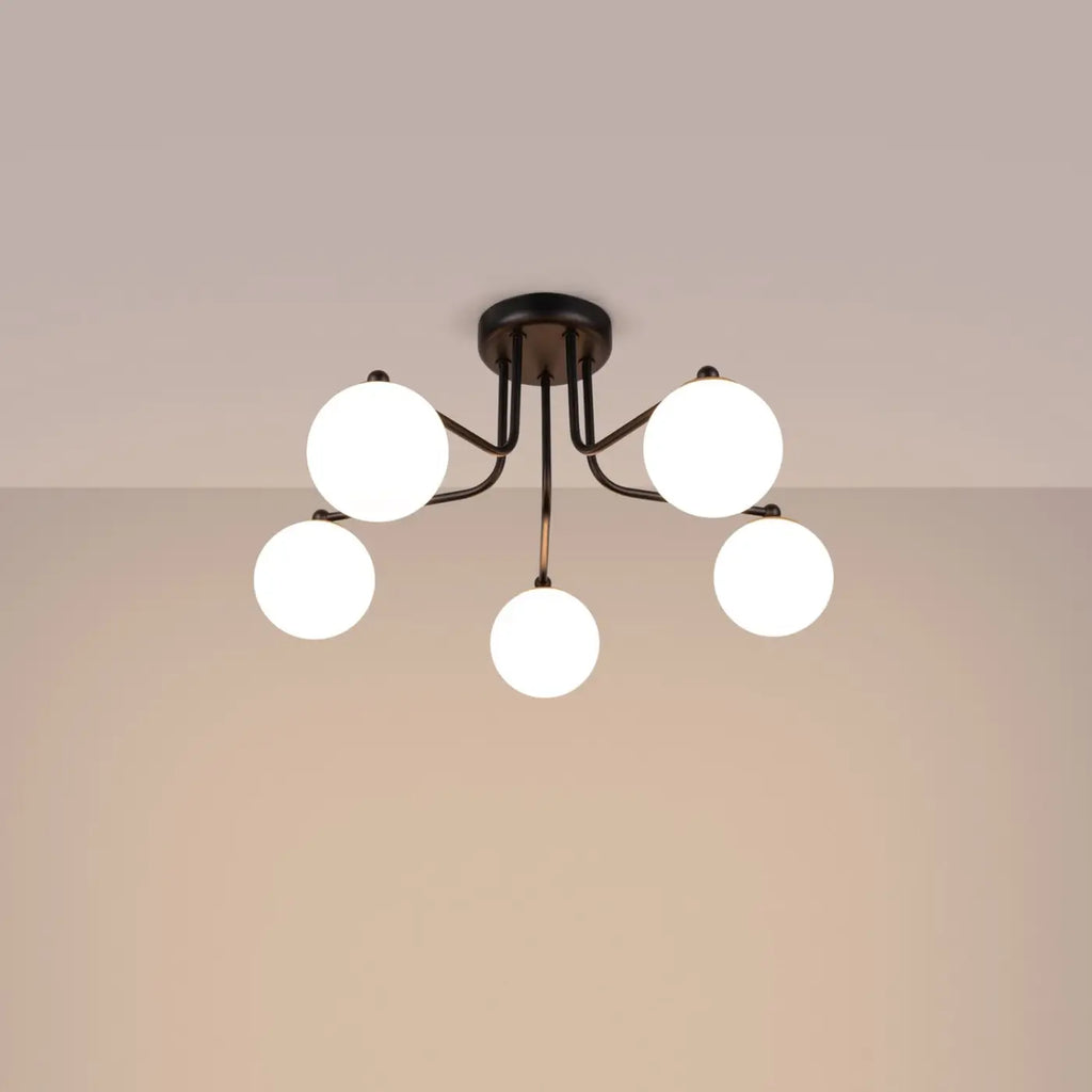 Plafonnier à globes en verre opale sur bras courbes, 3 ou 5